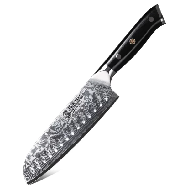 F.YOUNG 7 Inch Professional Japanese Santoku 67 Layer Damascus Steel VG10 Core Chef Knife - Image 7