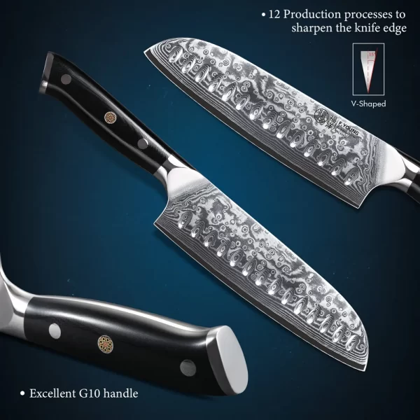 F.YOUNG 7 Inch Professional Japanese Santoku 67 Layer Damascus Steel VG10 Core Chef Knife - Image 4