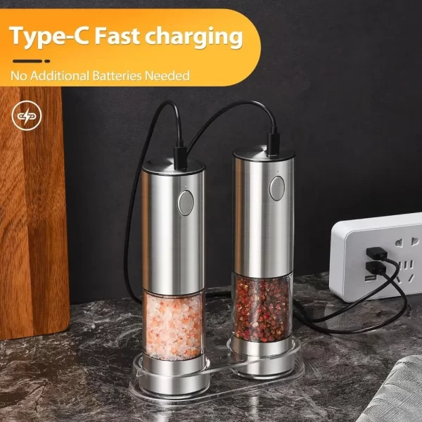 Stainless Steel Electric Salt and Pepper Grinders USB Rechargeable - Image 3