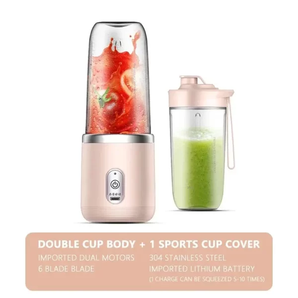 6 Blades Portable Juice Blender Double Cup with Drinking Cover - Image 8