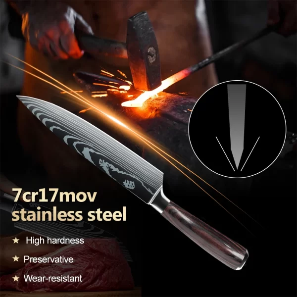 8/10pcs Japanese High Carbon Stainless Steel Chef Knife Set Laser Damascus Pattern - Image 3