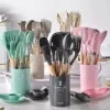 12PCS Silicone Kitchenware Non-Stick Wooden Handle Cookware Kitchen Utensils Set