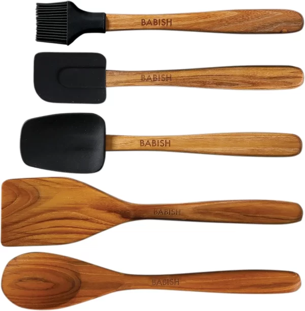 11 Piece Essential Teak Wood, Silicone, and Stainless Steel Tool Set - Image 4