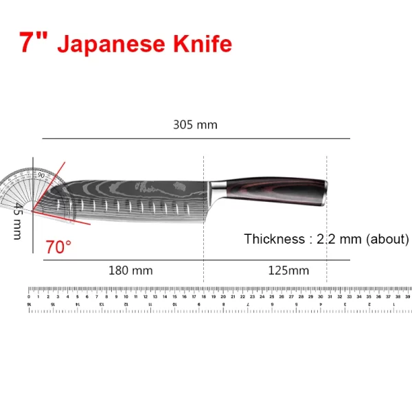 Japanese Santoku Chef Knife High Carbon Damascus Steel Pattern - Image 2