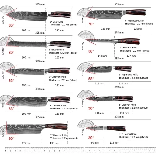 8/10pcs Japanese High Carbon Stainless Steel Chef Knife Set Laser Damascus Pattern - Image 6