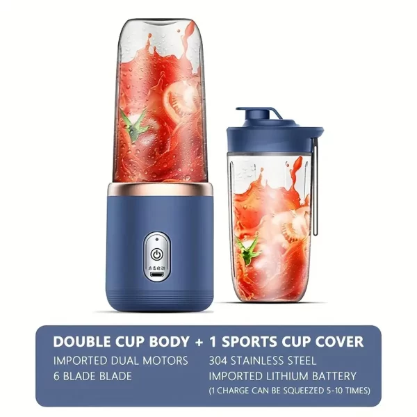 6 Blades Portable Juice Blender Double Cup with Drinking Cover - Image 7