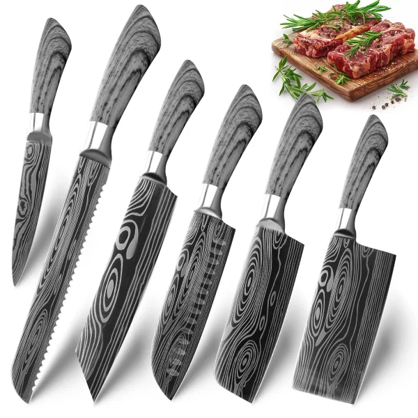 Individual Damascus Laser Pattern Chef Knives