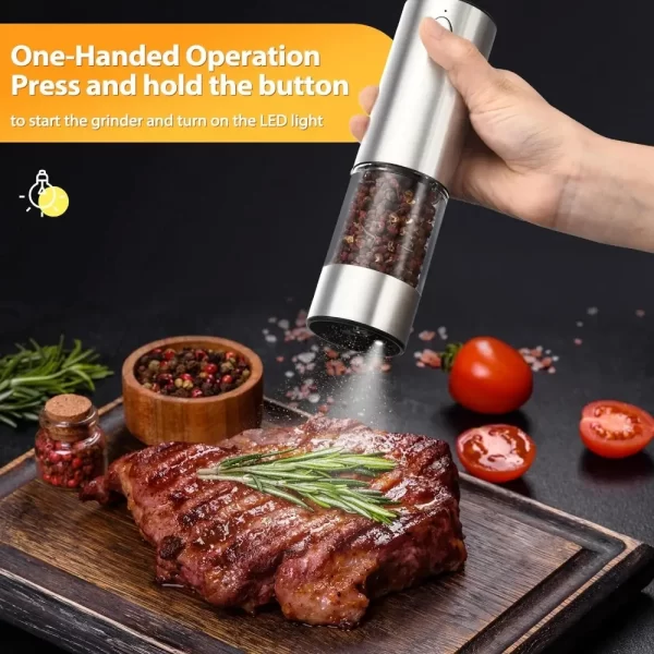 Stainless Steel Electric Salt and Pepper Grinders USB Rechargeable - Image 2